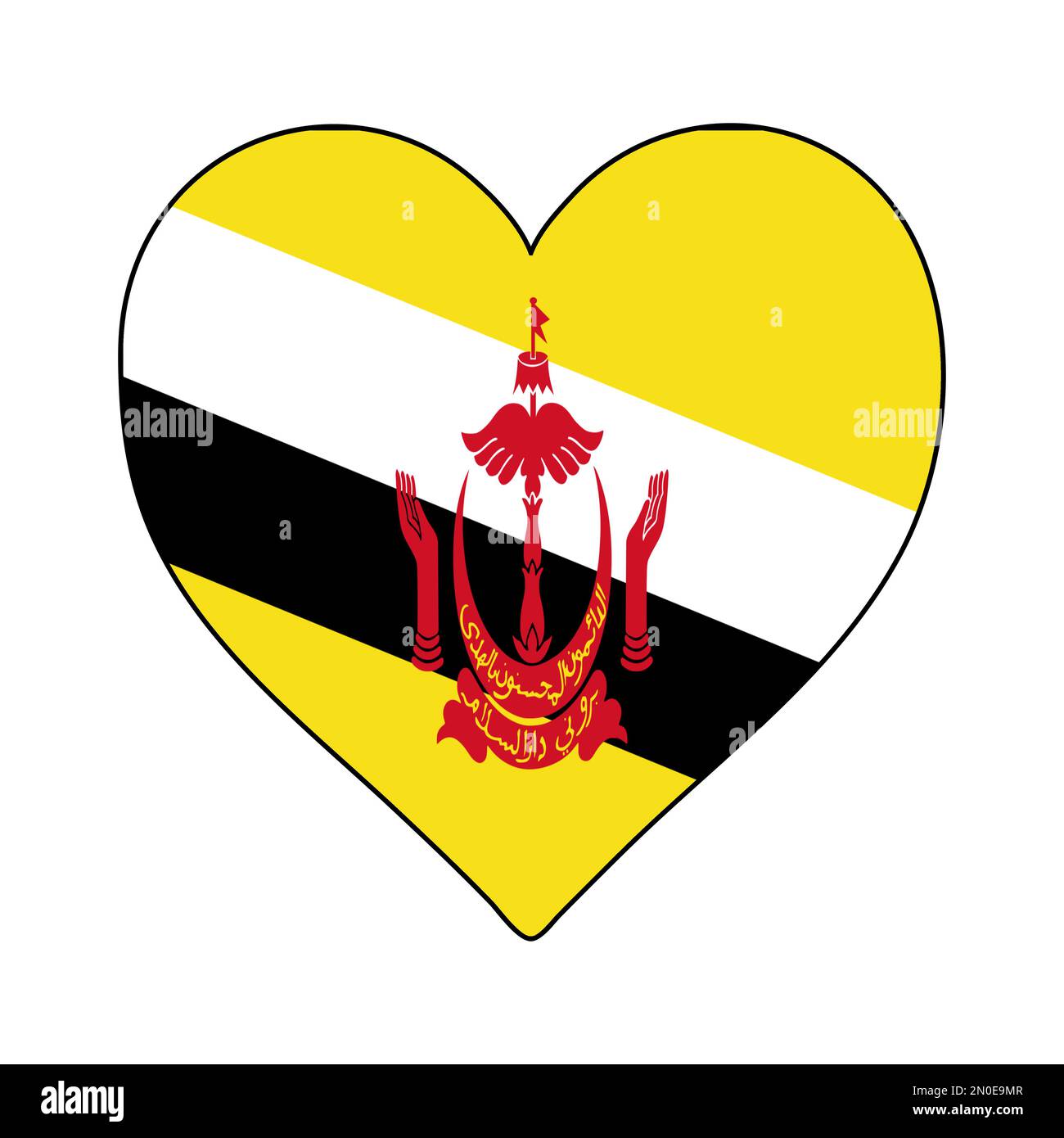 Brunei Heart Shape Flag. Amore Brunei. Visita Brunei. Disegno grafico dell'illustrazione vettoriale. Illustrazione Vettoriale