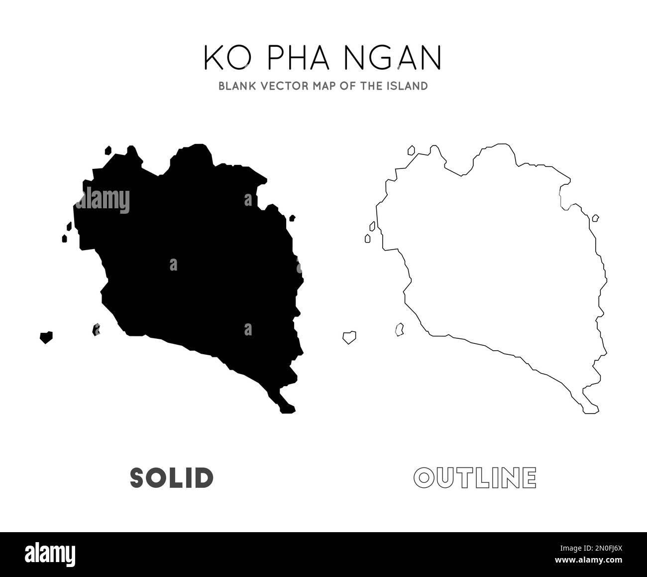 Mappa di Ko Pha Ngan. Mappa vettoriale vuota dell'isola. Confini di Ko Pha Ngan per la vostra infografica. Illustrazione vettoriale. Illustrazione Vettoriale