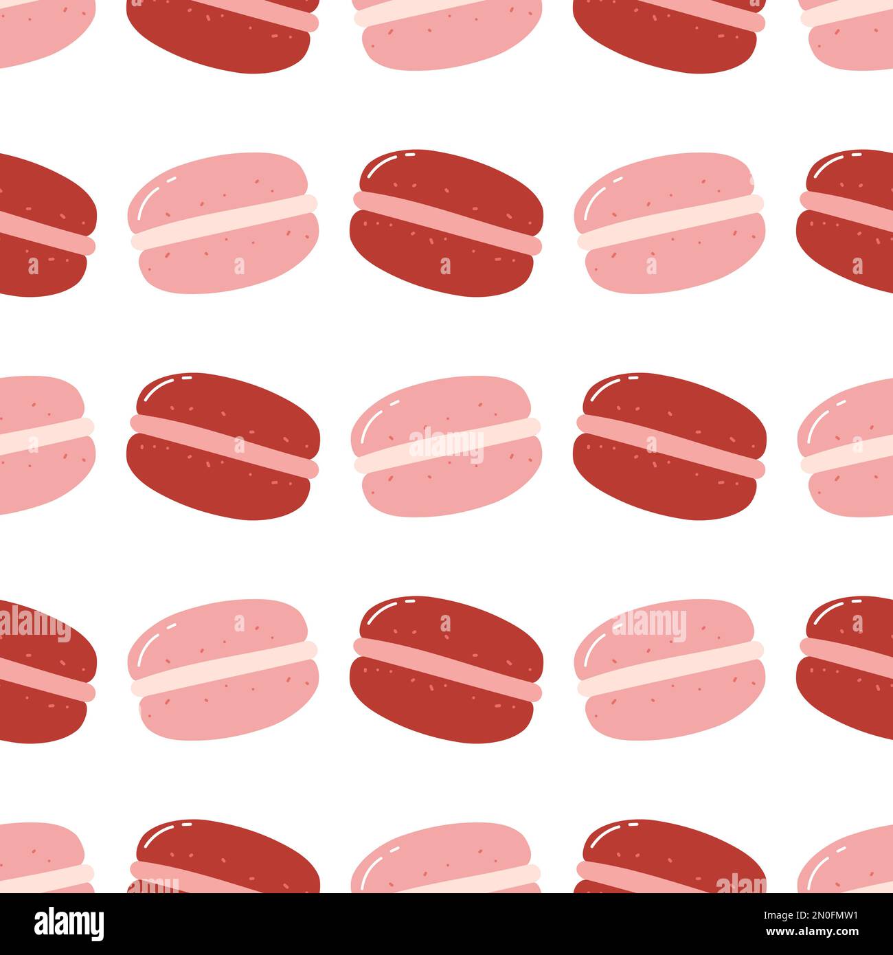 Motivo senza cuciture con biscotti al macaroon. Sfondo piatto vettoriale di dessert dolci, pasticceria. Illustrazione Vettoriale