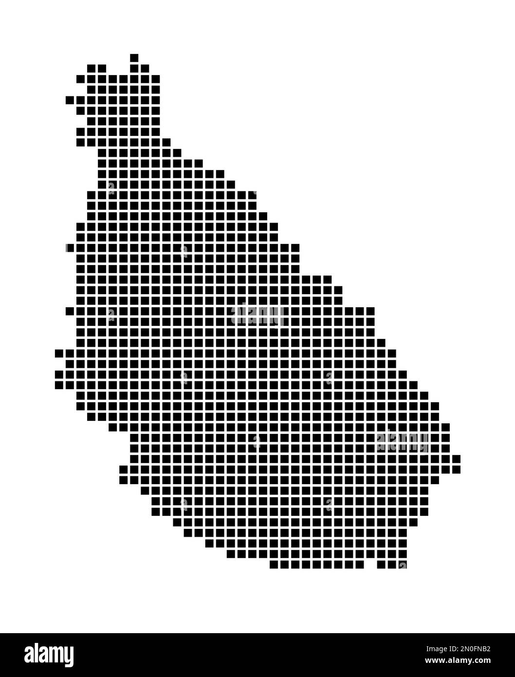 Mappa dell'isola di Santiago. Mappa dell'isola di Santiago in stile punteggiato. Bordi dell'isola riempiti di rettangoli per il vostro disegno. Illustrazione vettoriale. Illustrazione Vettoriale