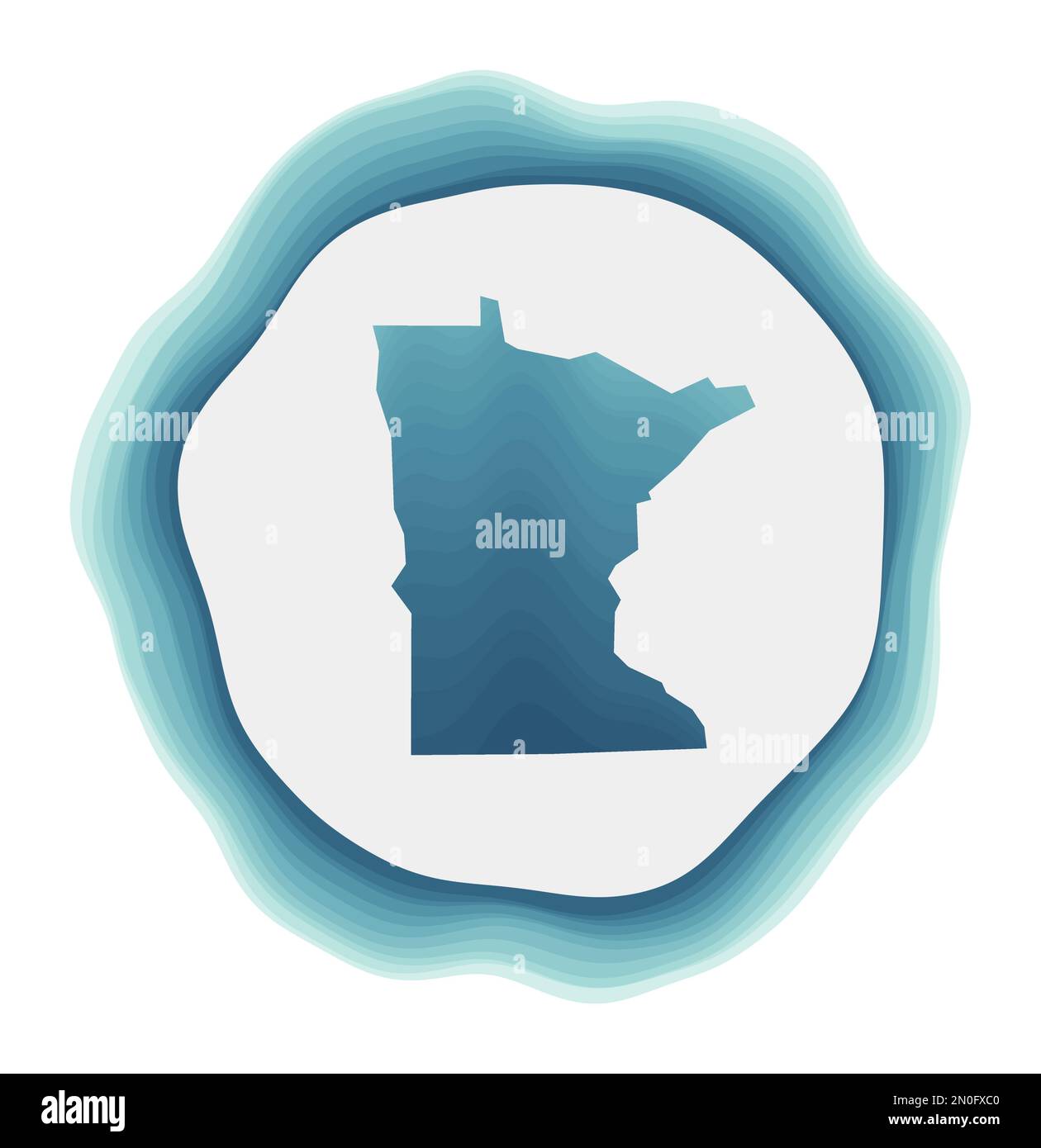 Logo Minnesota. Distintivo dello stato degli Stati Uniti. Insegna circolare a strati intorno al confine con il Minnesota. Illustrazione vettoriale artistica. Illustrazione Vettoriale