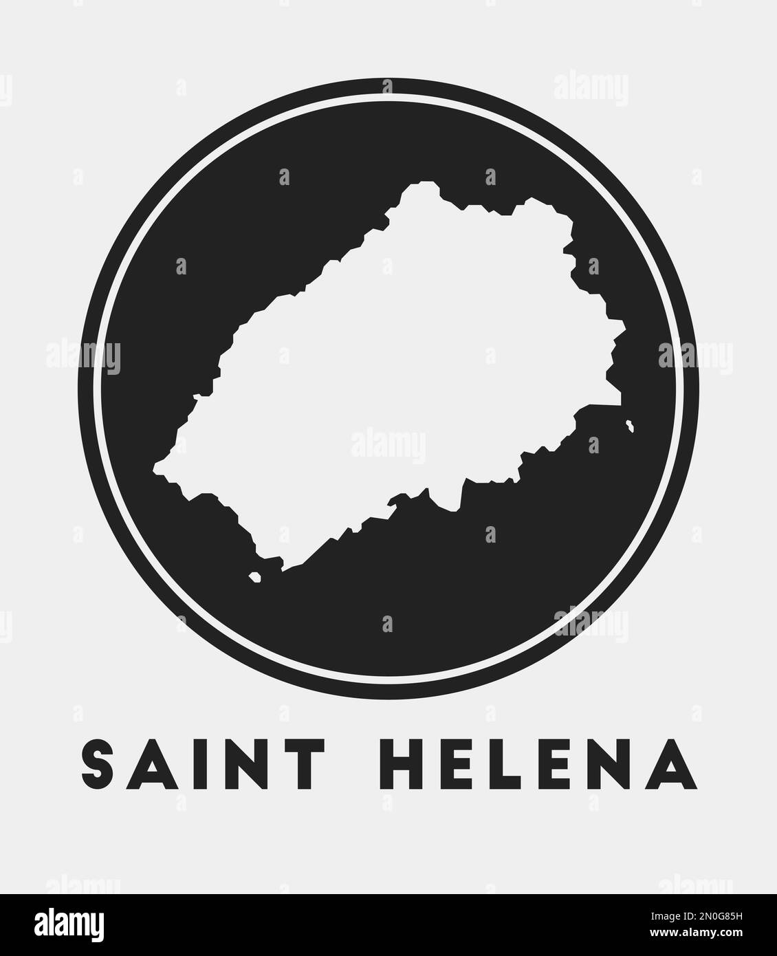 Icona di Sant'Elena. Logo rotondo con mappa dell'isola e titolo. Distintivo Saint Helena alla moda con mappa. Illustrazione vettoriale. Illustrazione Vettoriale