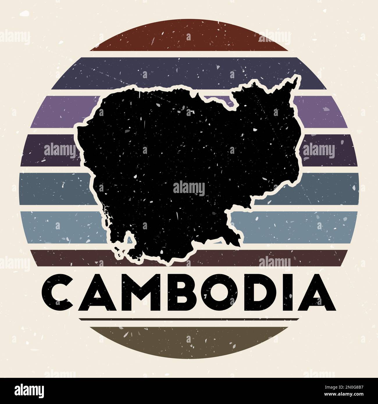 Logo della Cambogia. Firma con la mappa del paese e le strisce colorate, illustrazione vettoriale. Illustrazione Vettoriale