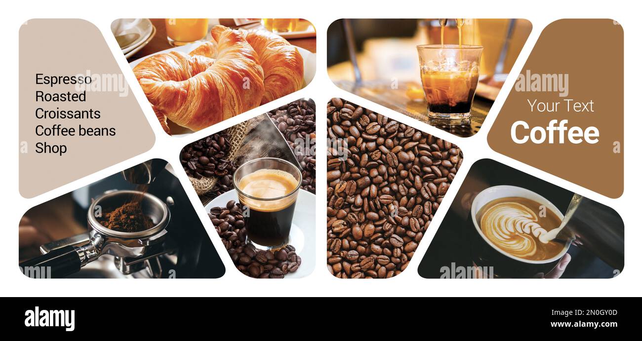 Coffee Shop Concept Photo Collage. Può essere utilizzato per stand visivi, espositori, brochure, volantini Foto Stock