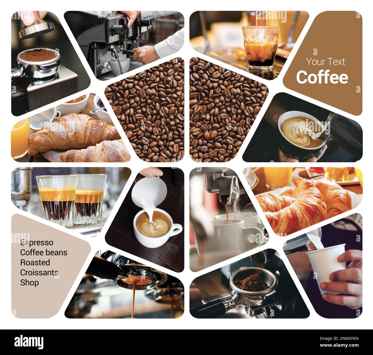 Coffee Shop Concept Photo Collage. Può essere utilizzato per stand visivi, espositori, brochure, volantini Foto Stock