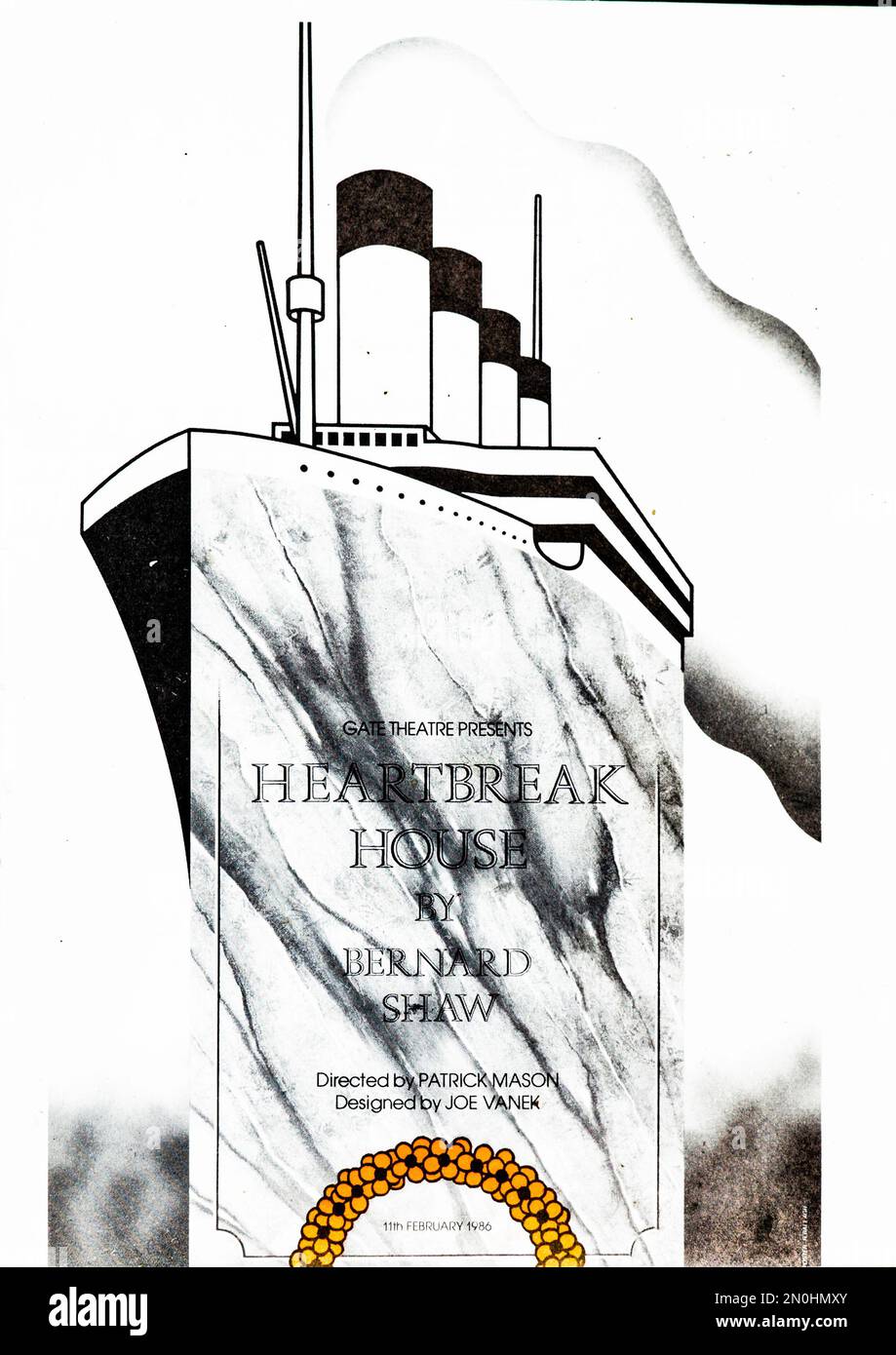 Programma teatrale per la produzione 1986 di George Bernard Shaw’s, Heartbreak House, nel Gate Theatre di Dublino, Irlanda. Direttore Patrick Mason. Foto Stock