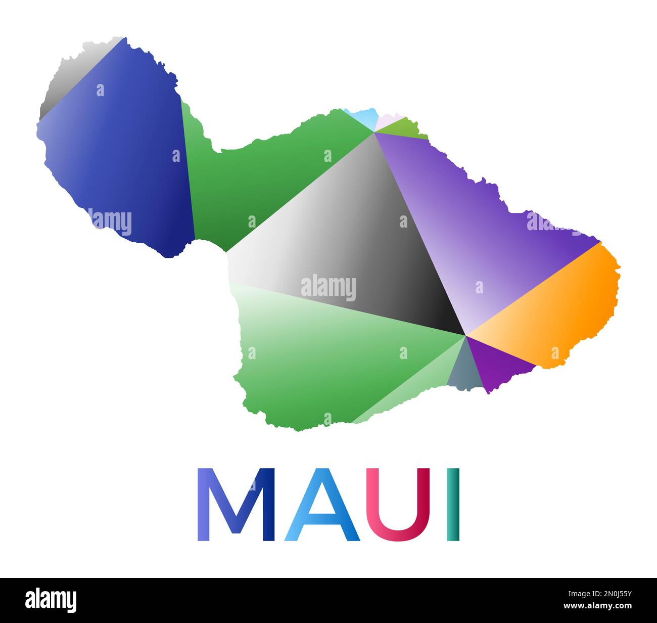 Colore luminoso a forma di Maui. Logo a isola multicolore in stile geometrico. Design moderno e alla moda. Illustrazione del vettore freddo. Illustrazione Vettoriale