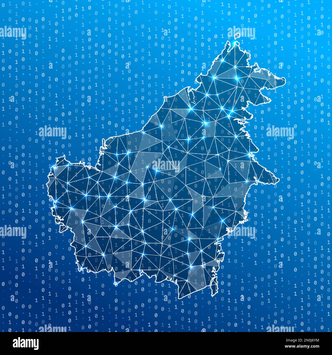 Mappa della rete del Borneo. Mappa delle connessioni digitali dell'isola. Tecnologia, internet, rete, concetto di telecomunicazione. Illustrazione vettoriale. Illustrazione Vettoriale