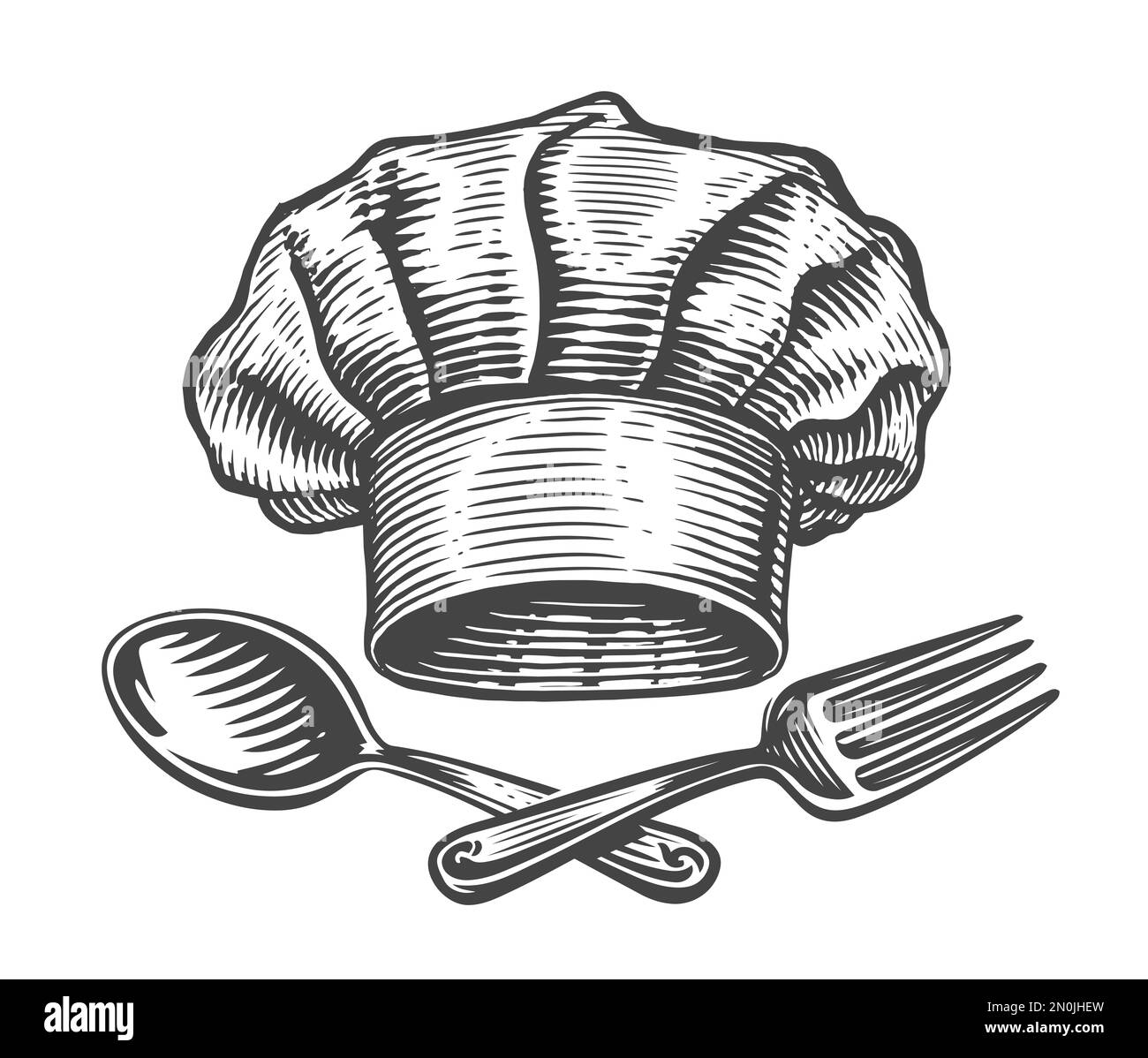 Cappello da chef con cucchiaio e forchetta. Illustrazione per il menu del  ristorante, la cucina Foto stock - Alamy
