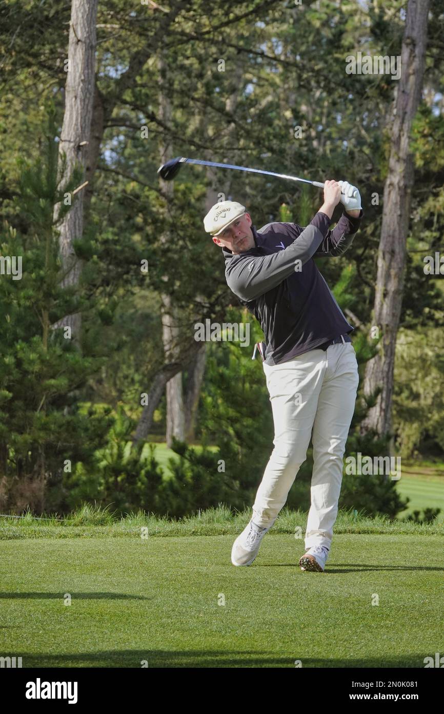 Pebble Beach, California, Stati Uniti. 5th Feb, 2023. Harry Hall al campo da golf di Spyglass Hill durante il completamento del terzo round del torneo DI golf PRO-Am di AT&T 2023, PGA Tour Credit: Motofoto/Alamy Live News Foto Stock