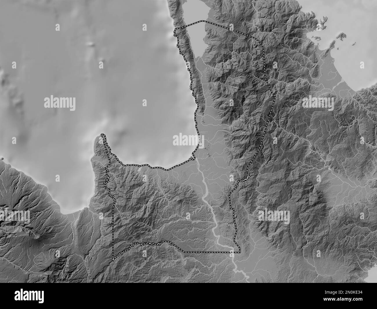 Agusan del Norte, provincia delle Filippine. Mappa in scala di grigi con laghi e fiumi Foto Stock