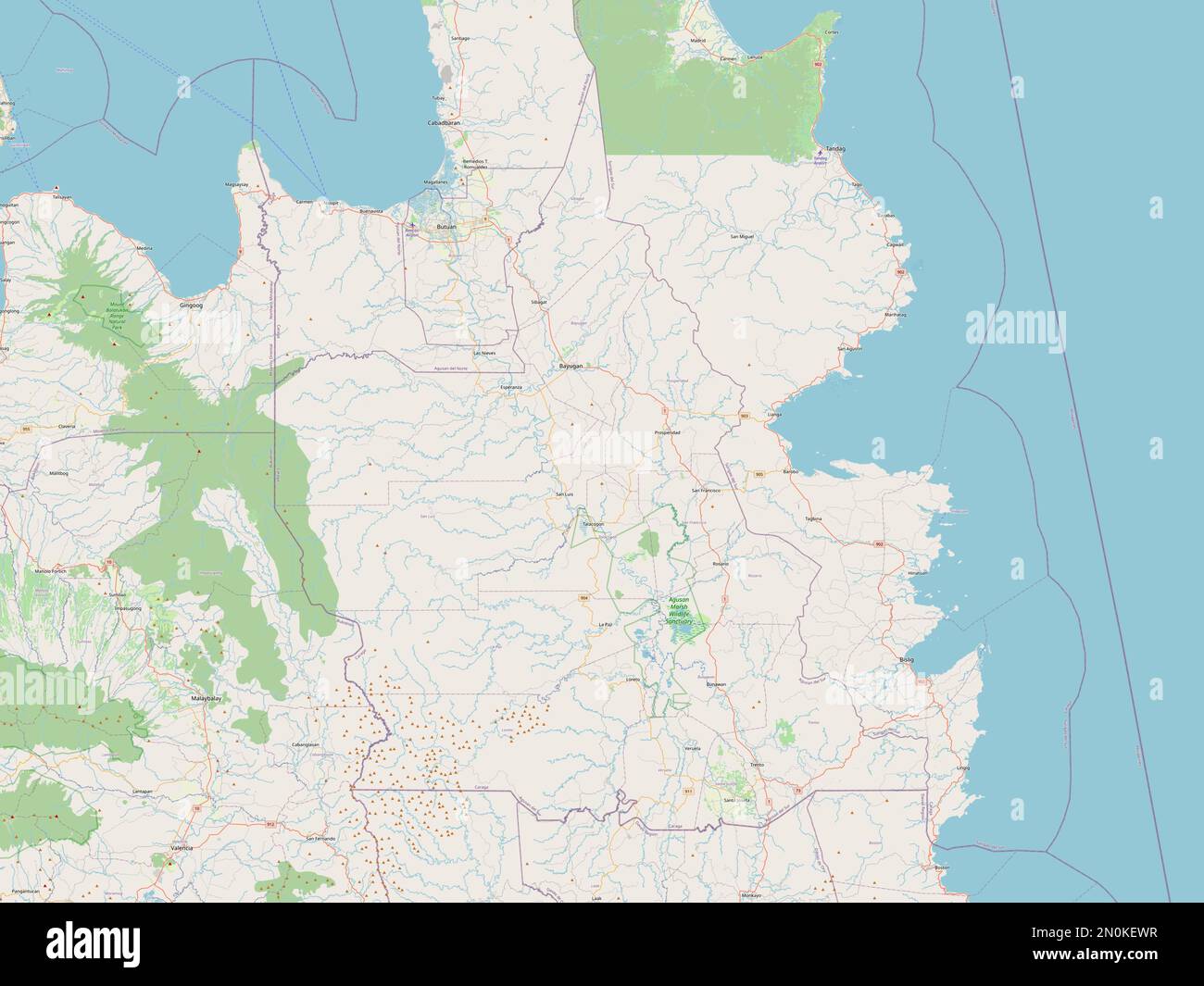 Agusan del sur, provincia delle Filippine. Aprire la mappa stradale Foto Stock