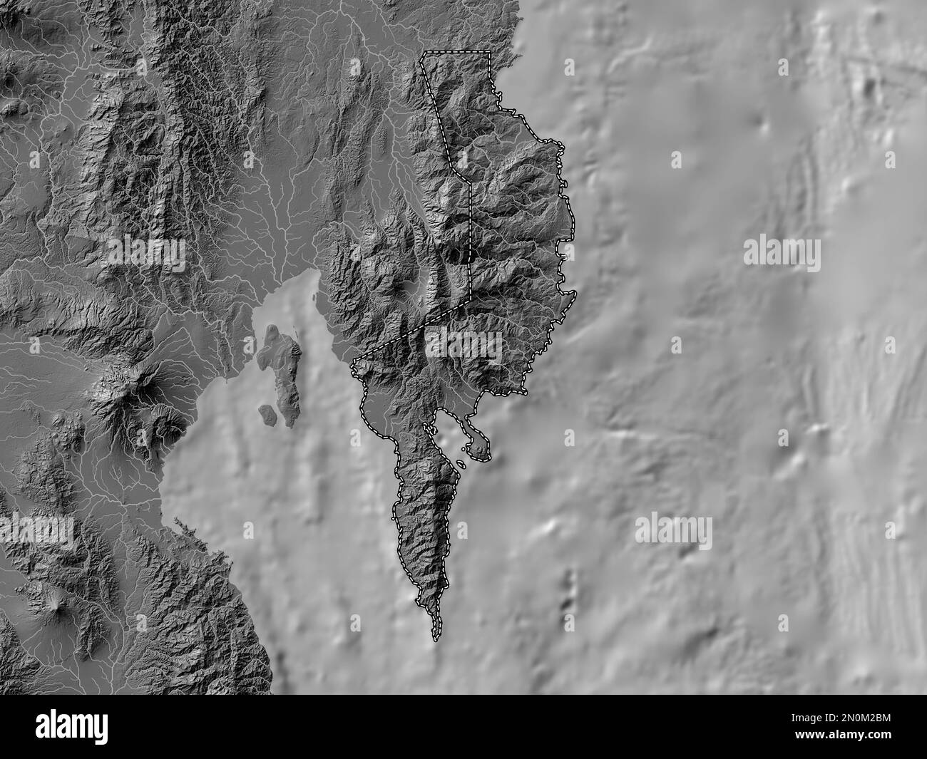 Davao Oriental, provincia delle Filippine. Mappa altimetrica bilivello con laghi e fiumi Foto Stock