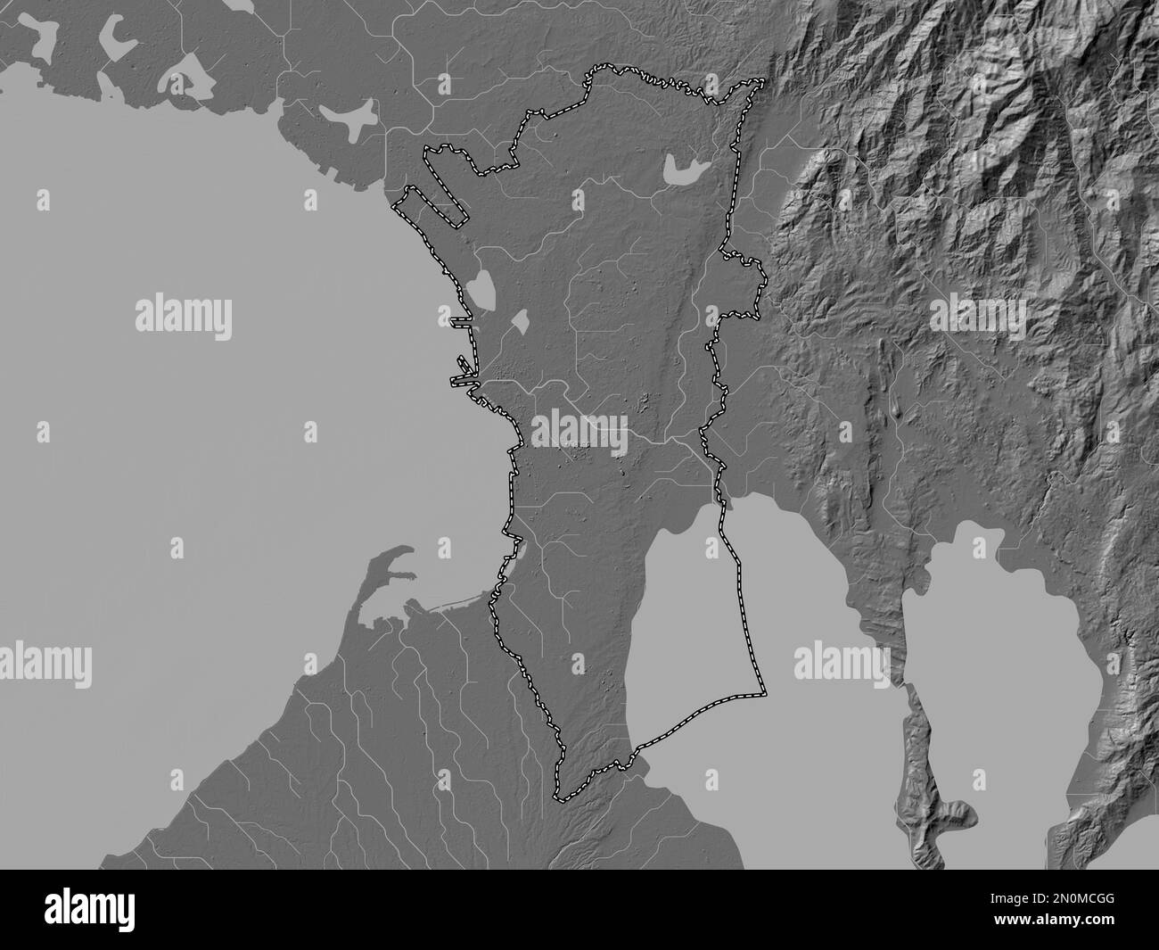 Metropolitan Manila, provincia delle Filippine. Mappa altimetrica bilivello con laghi e fiumi Foto Stock