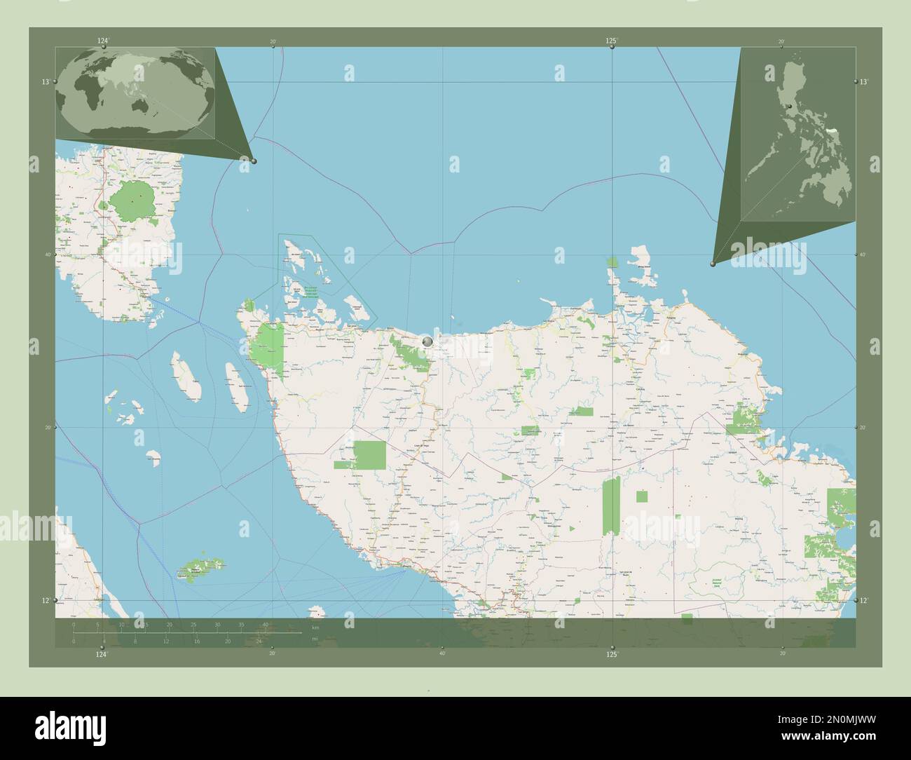 Samar settentrionale, provincia delle Filippine. Aprire la mappa stradale. Mappe delle posizioni ausiliarie degli angoli Foto Stock