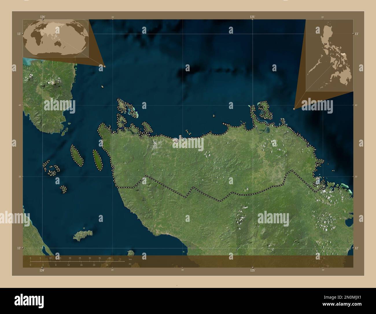 Samar settentrionale, provincia delle Filippine. Mappa satellitare a bassa risoluzione. Mappe delle posizioni ausiliarie degli angoli Foto Stock