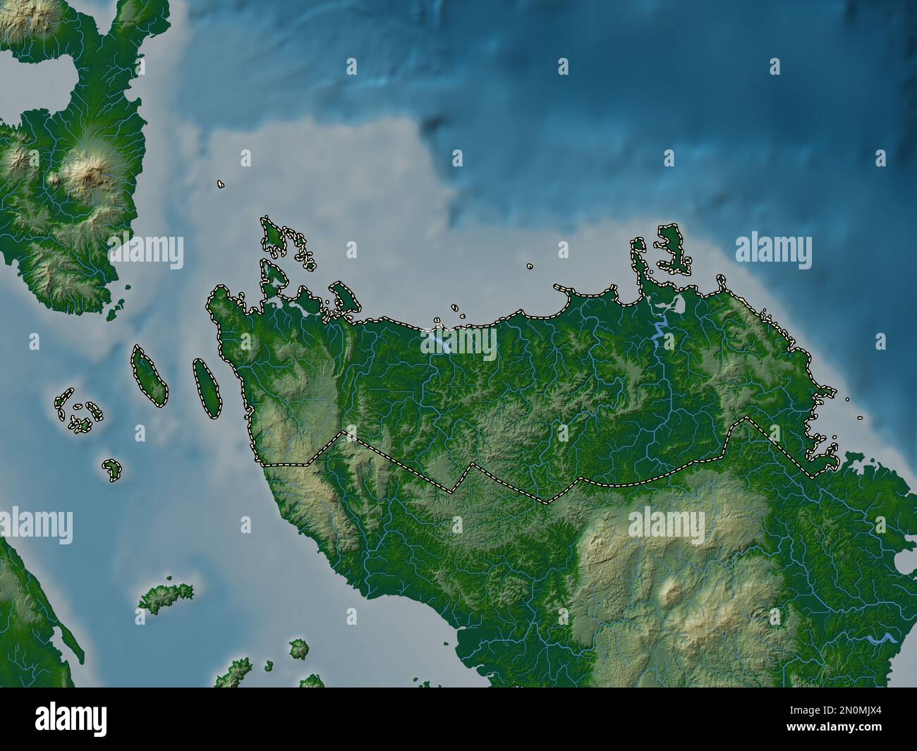 Samar settentrionale, provincia delle Filippine. Mappa di altitudine colorata con laghi e fiumi Foto Stock