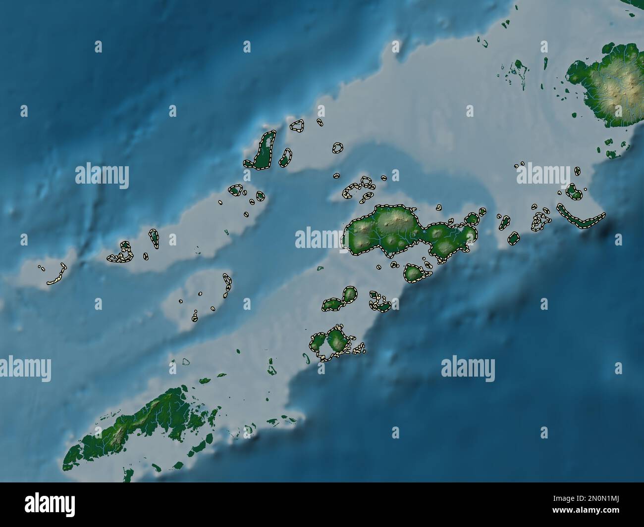 Sulu, provincia delle Filippine. Mappa di altitudine colorata con laghi e fiumi Foto Stock