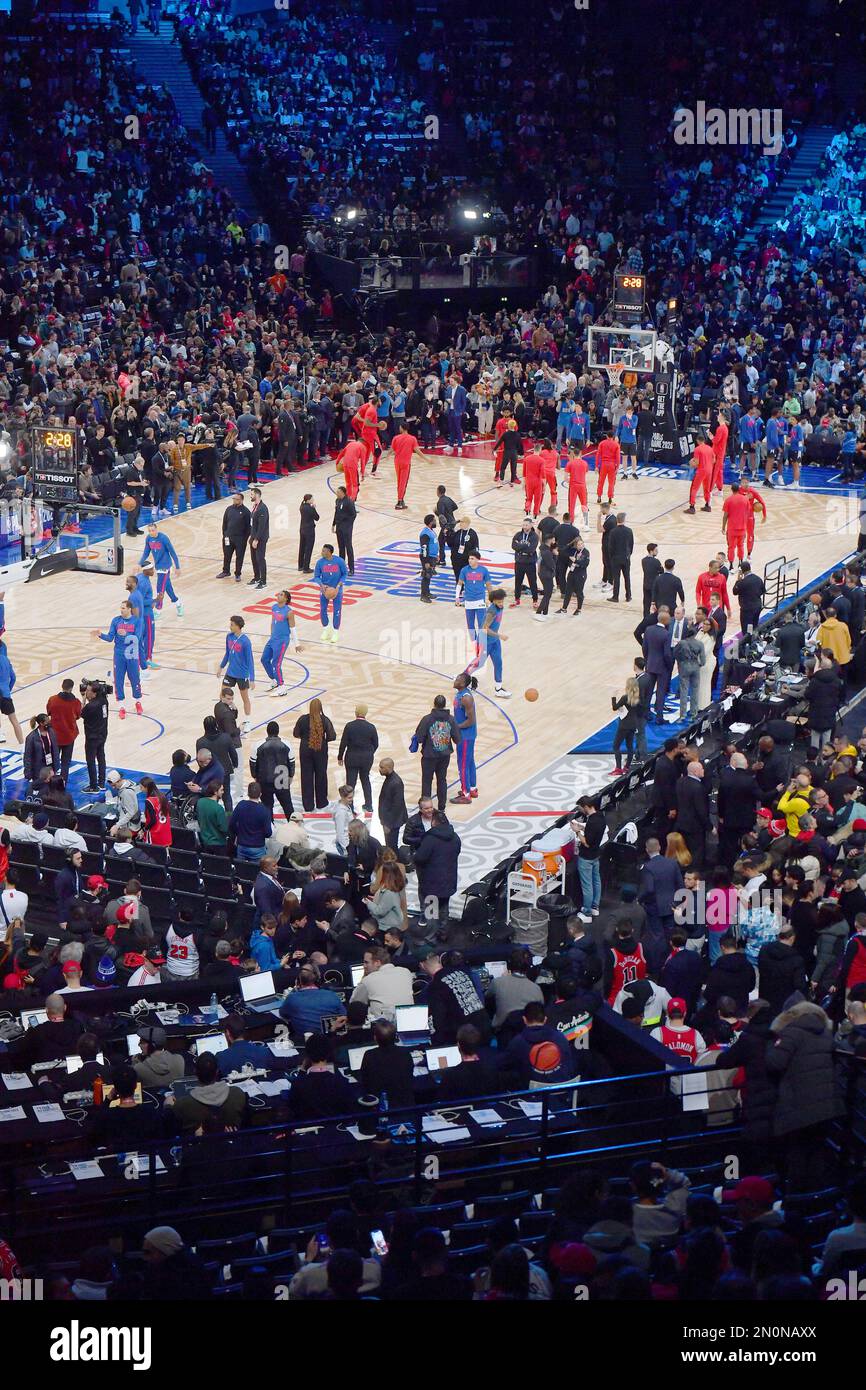 Partita NBA Paris Game 2023 tra Detroit Pistons e Chicago Bulls all'AccorHotels Arena il 19 gennaio 2023 a Parigi, Francia Foto Stock