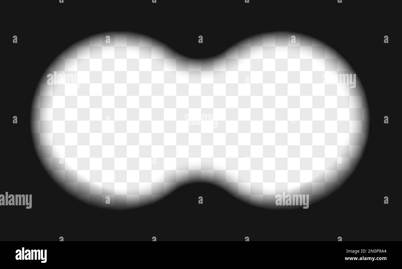 Modello di vista binoculare con campo di sfondo trasparente vuoto. Commando, spia, strumento ottico di caccia per la ricerca, il seguito, l'ingrandimento, l'esplorazione, l'indagine. Illustrazione realistica vettoriale Illustrazione Vettoriale