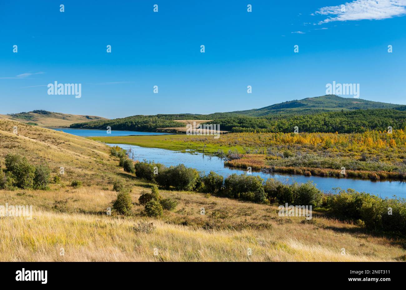 Vedute panoramiche dell'estate dal Police Outpost Lake Porvincial Park, al confine tra Alberta Canada e Montana USA Foto Stock