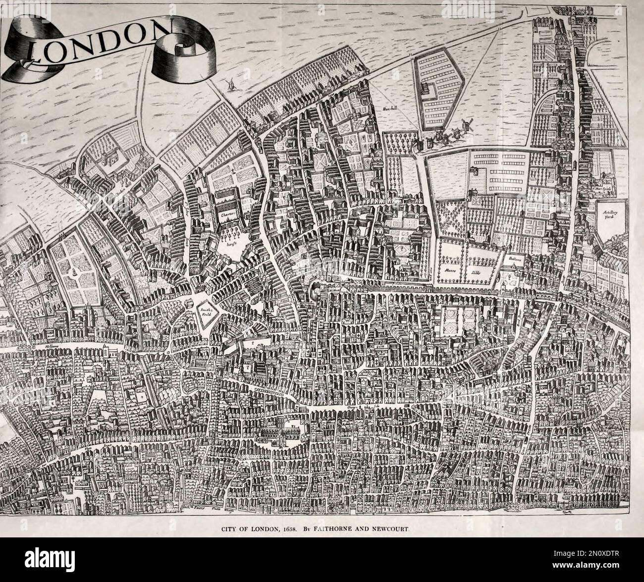 Mappa della città di Londra, 1658, di Faithorne e Newcourt Foto Stock