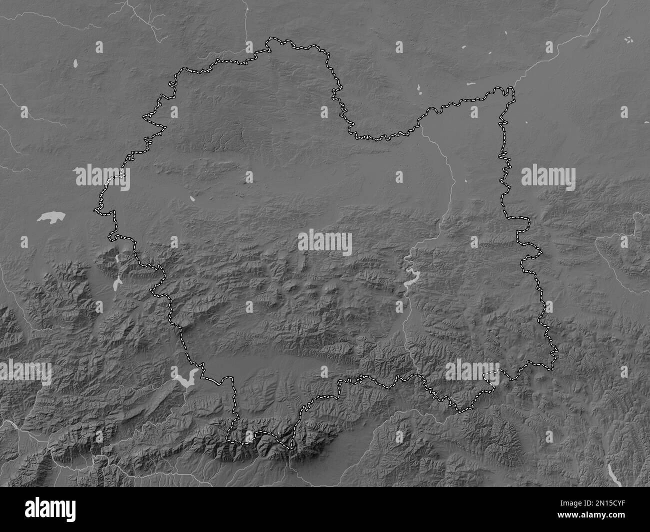 Malopolskie, voivodato|provincia di Polonia. Mappa in scala di grigi con laghi e fiumi Foto Stock