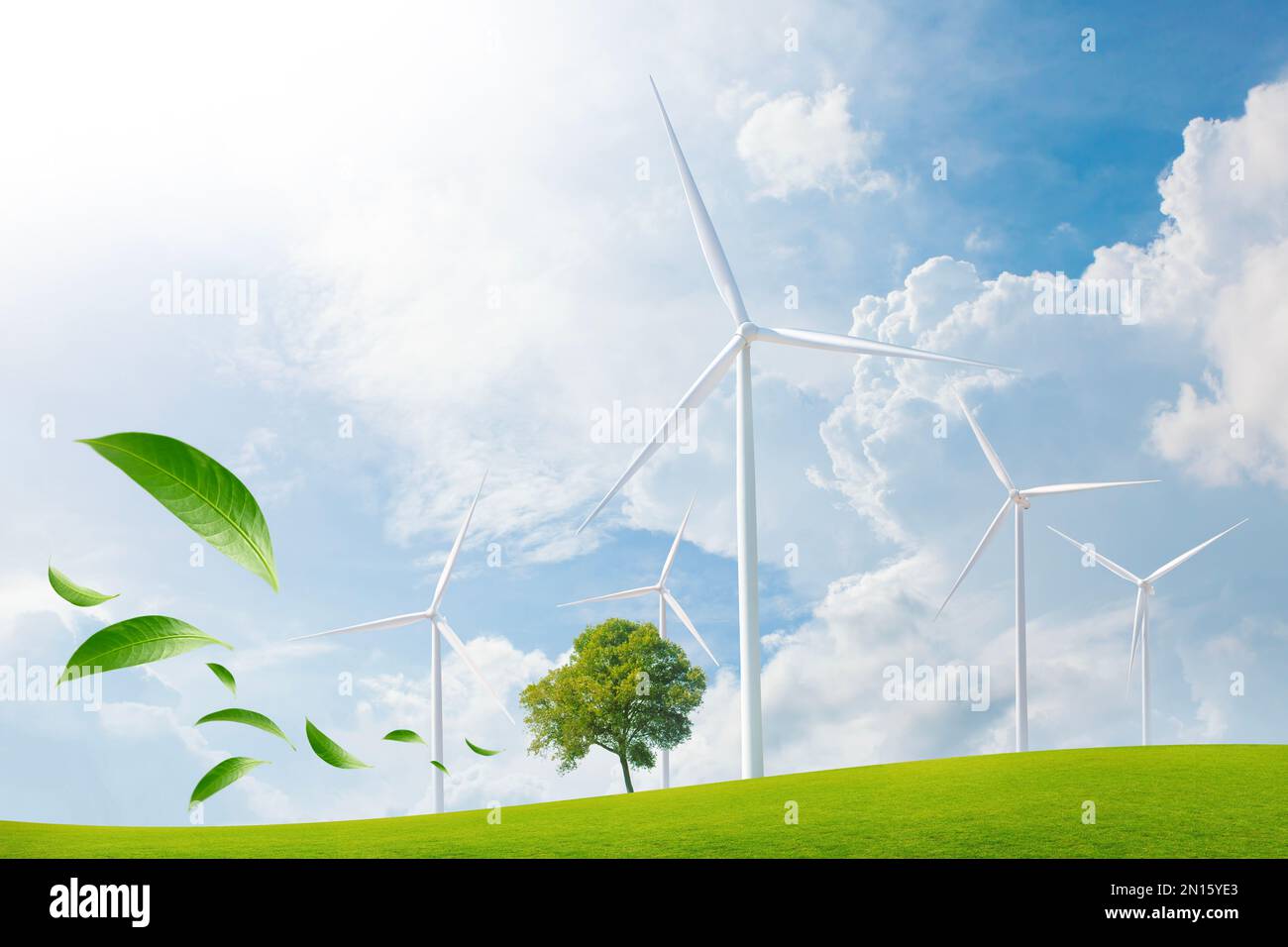 le turbine eoliche sono energie rinnovabili. energia rinnovabile e rispettosa dell'ambiente Foto Stock