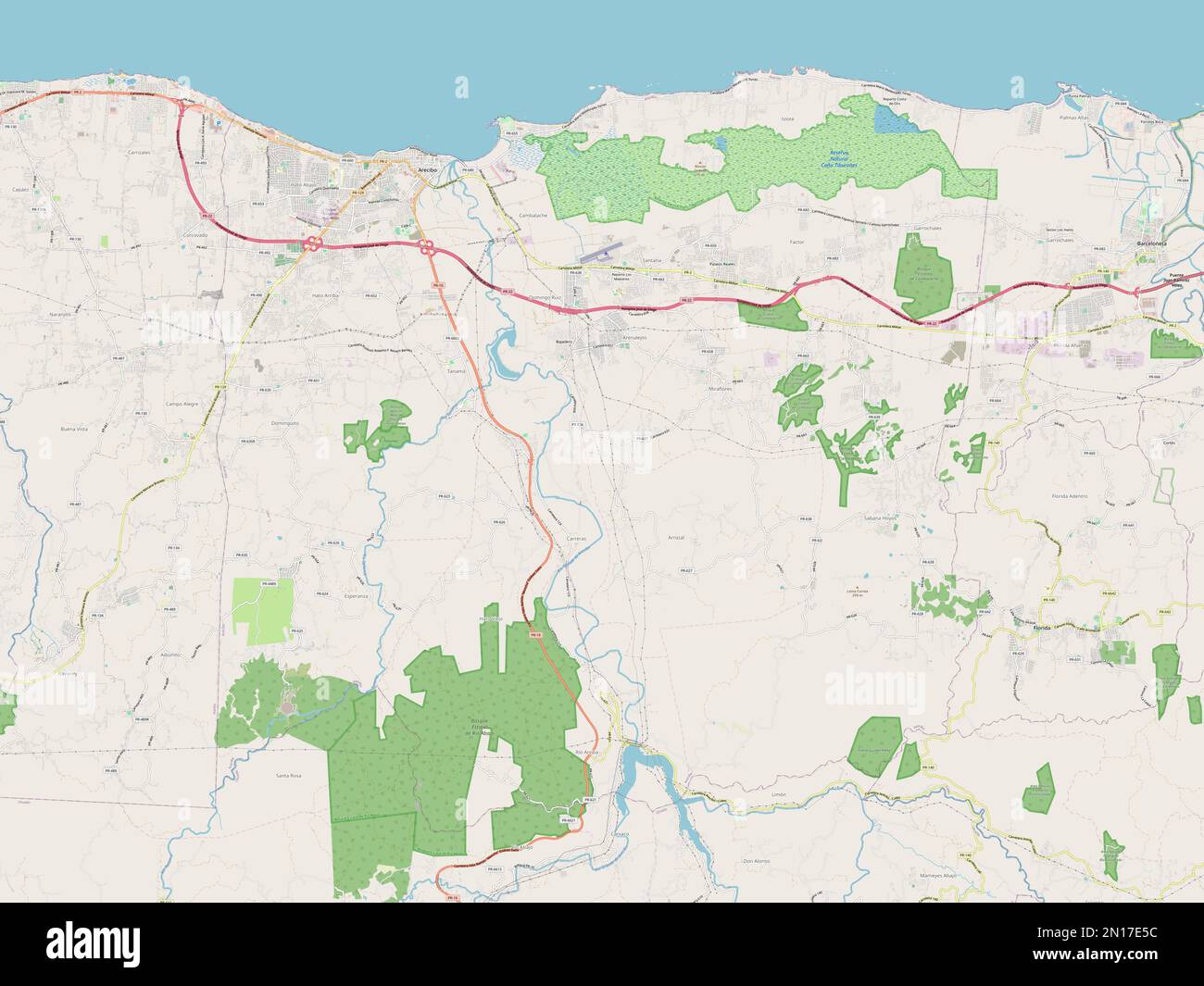 Arecibo, comune di Puerto Rico. Aprire la mappa stradale Foto Stock