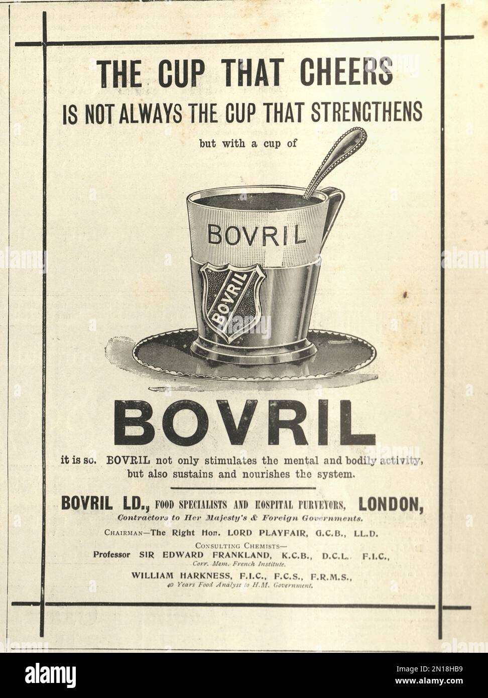 Pubblicità di newspaper vittoriana, 1890s, Bovril Foto Stock
