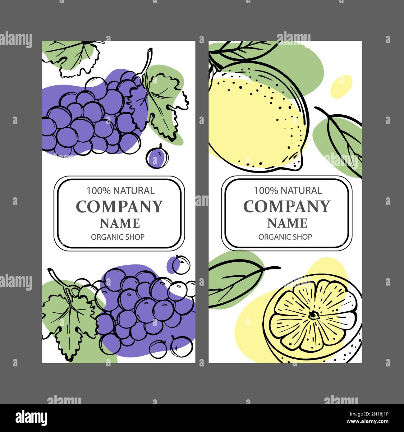 ETICHETTE AL LIMONE D'UVA Design di adesivi per Negozio di prodotti biologici tropicali freschi frutta fresca Juicy e Dessert bevande in stile Sketch Vector Illustration S Illustrazione Vettoriale