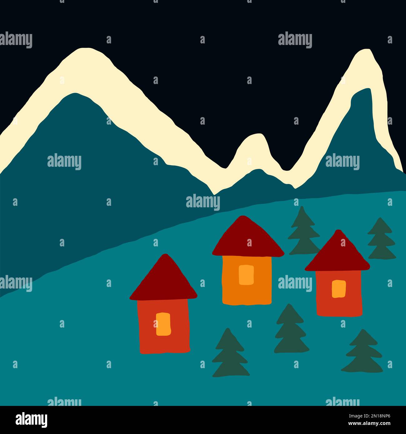 Casa ingenua. Imitazione digitale stile infantile. Vettore. Illustrazione Vettoriale