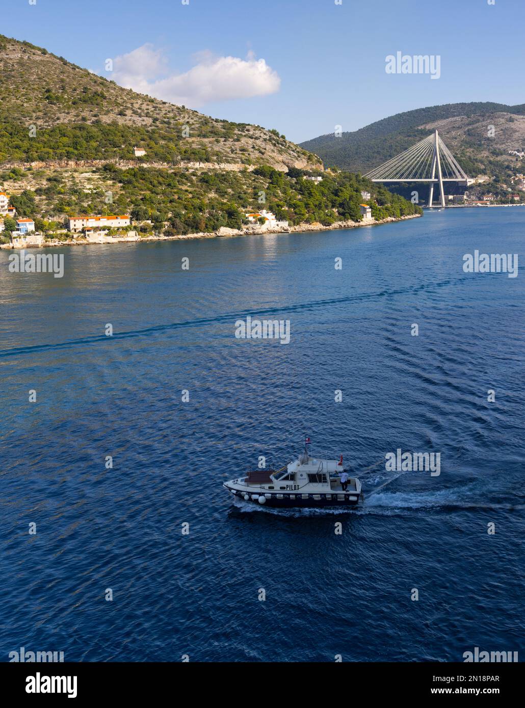 Croazia, Dubrovnik, Dubrovnik Franjo Tudjman ponte e vista porto Foto Stock