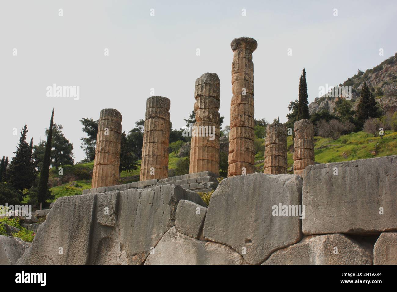 Rovine di antiche Delphi, Grecia Foto Stock