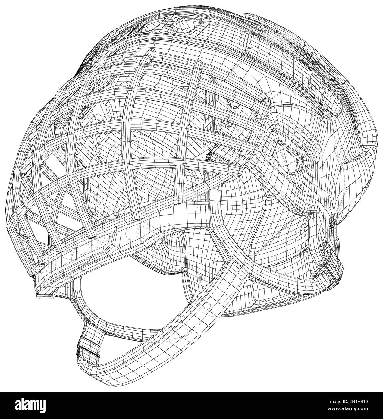 Profilo casco da hockey. Rappresentazione vettoriale di 3D. I livelli delle linee visibili e invisibili sono separati. Telaio del filo Illustrazione Vettoriale