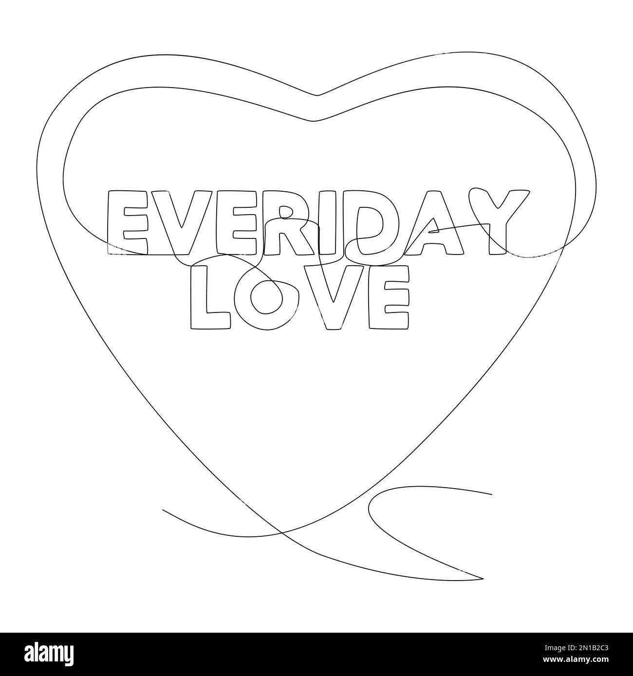 Una linea continua di bolla con testo Everyday Love. Concetto di vettore di illustrazione a linea sottile. Disegno di contorno idee creative. Illustrazione Vettoriale
