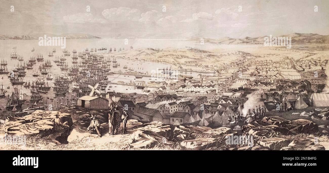 San Francisco nel 1851. La vista della città e del porto è mostrata da Signal Hill. Litografia di W. Boosey da un disegno di Captain Collinson. Foto Stock
