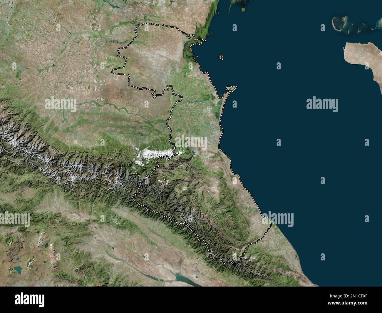 Dagestan, repubblica di Russia. Mappa satellitare ad alta risoluzione Foto Stock