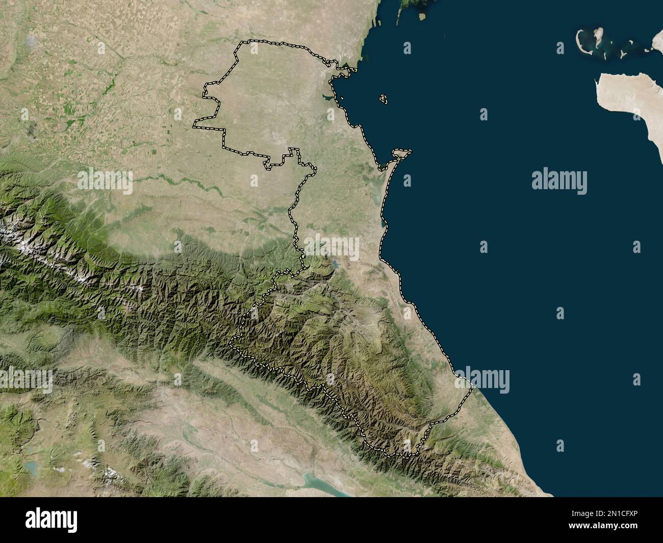 Dagestan, repubblica di Russia. Mappa satellitare a bassa risoluzione Foto Stock
