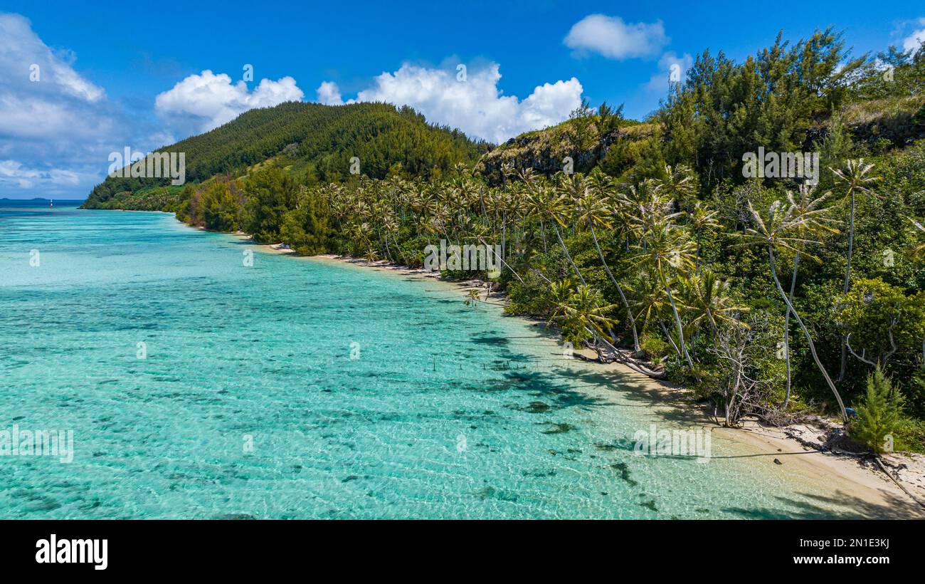 Aereo sull'isola di Aukena, arcipelago di Gambier, Polinesia francese, Sud Pacifico, Pacifico Foto Stock