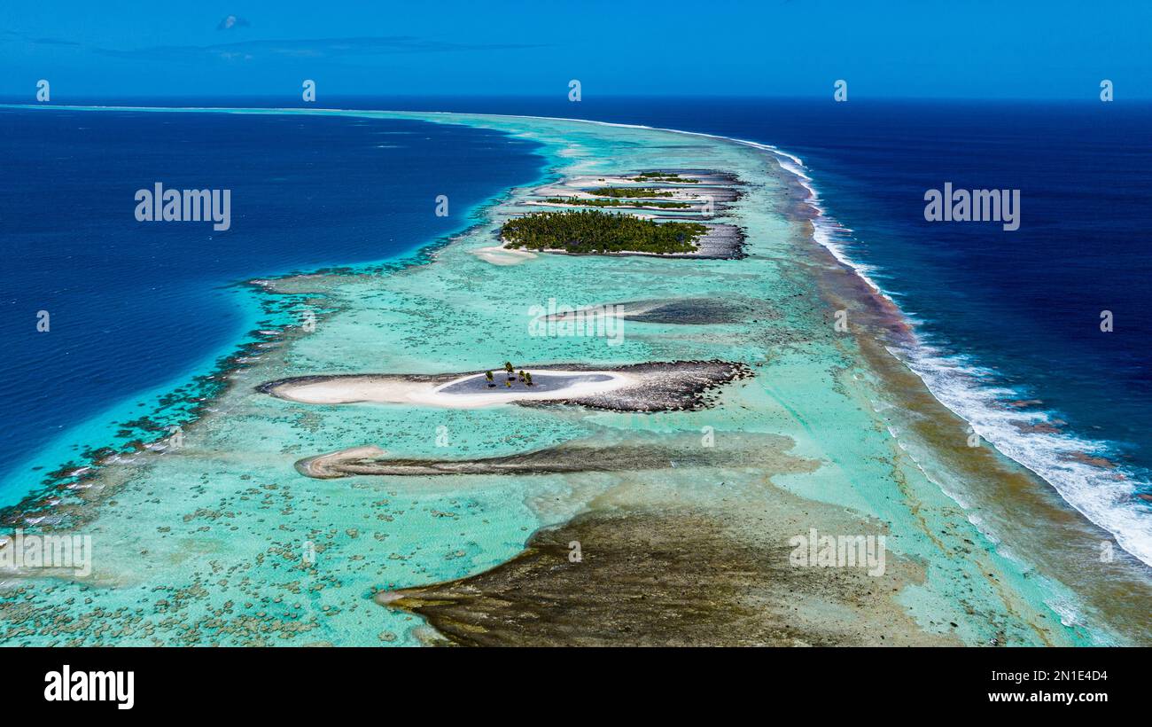 Antenna dell'atollo di Hikueru, arcipelago di Tuamotu, Polinesia francese, Pacifico del Sud, Pacifico Foto Stock