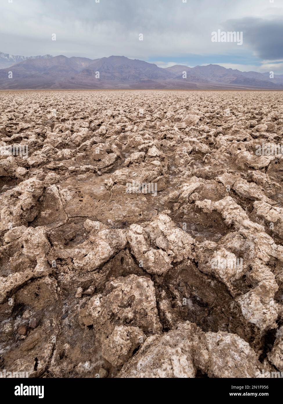 Il Devil's Golf Course, una grande padella di sale piena di cristallo di sale di alite, il Death Valley National Park, California, Stati Uniti d'America Foto Stock