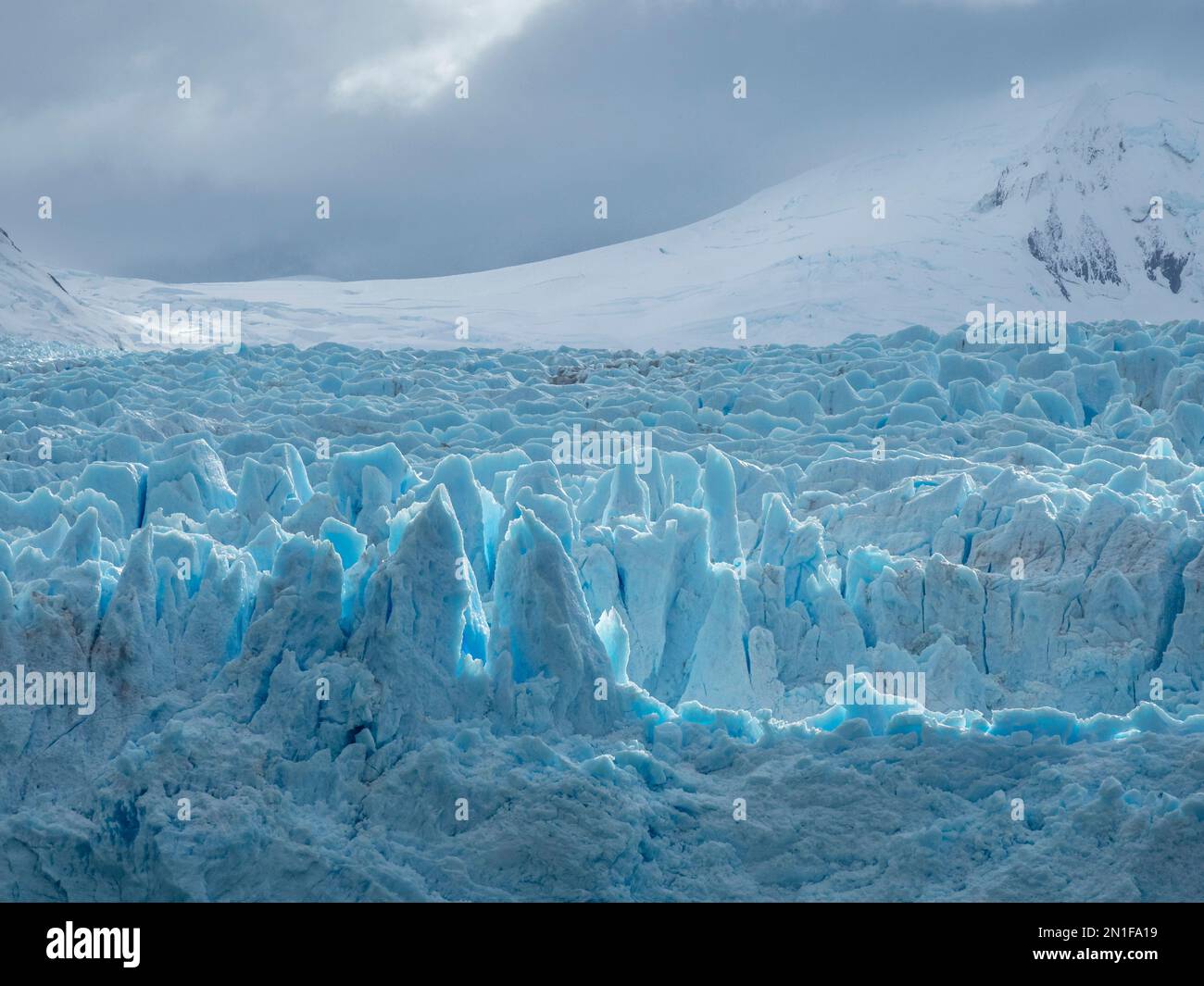 Una vista sul Ghiacciaio Garibaldi nel Parco Nazionale Albert de Agostini nella catena montuosa della Cordillera Darwin, Cile, Sud America Foto Stock
