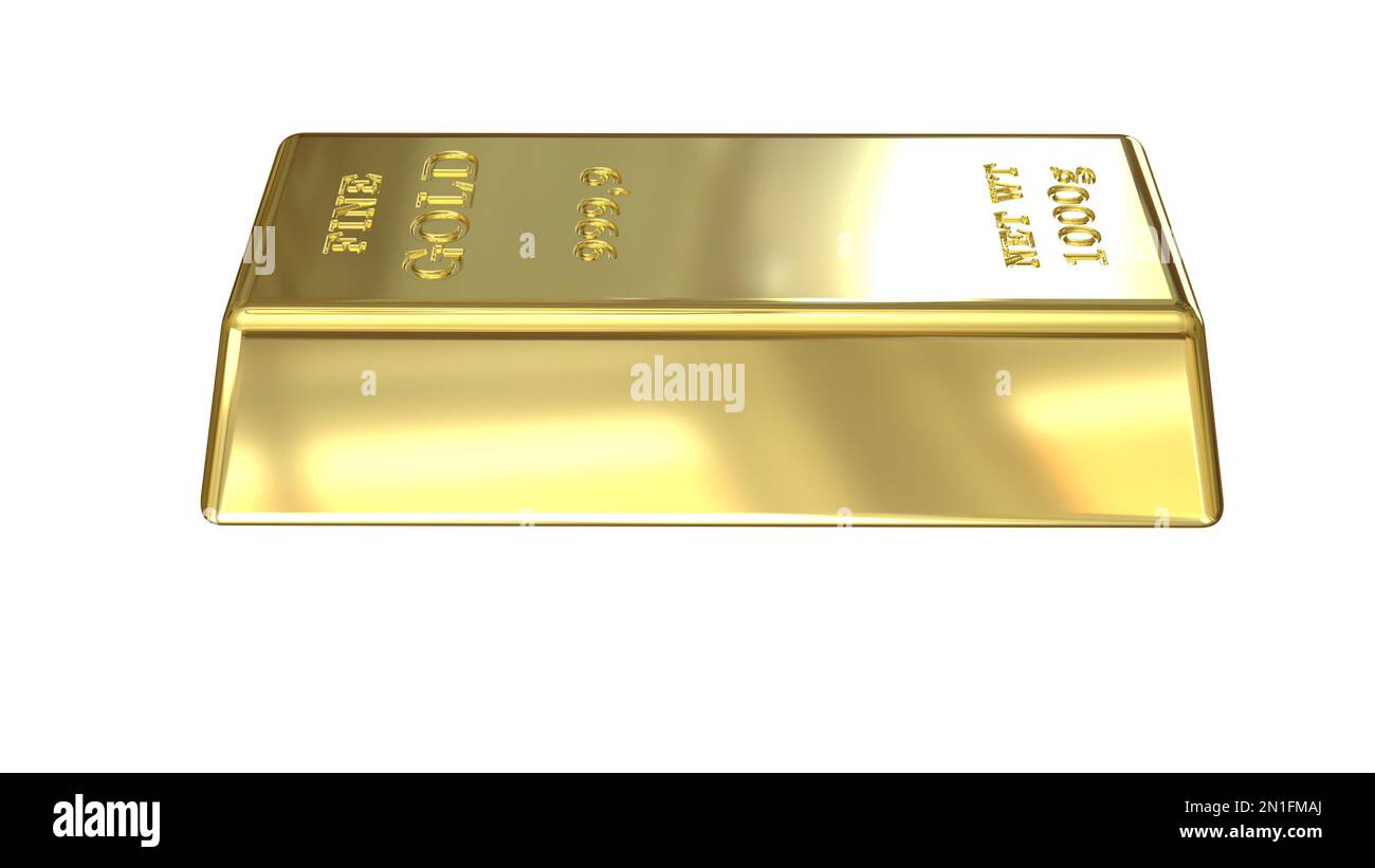 Gold Bar su sfondo bianco. rendering 3D Foto Stock