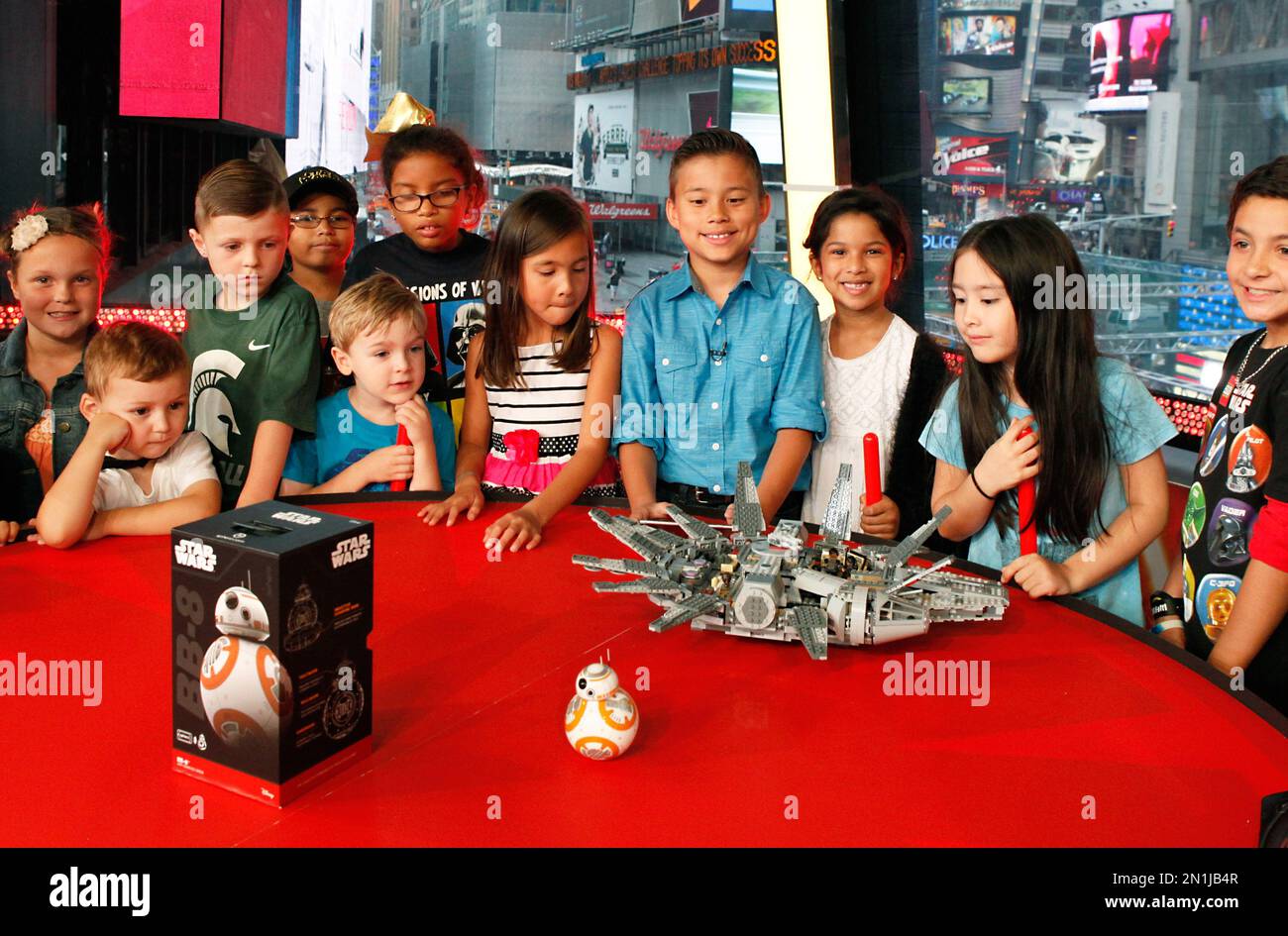 IMAGE DISTRIBUTED FOR DISNEY CONSUMER PRODUCTS Fans at Good Morning America join EvanTubeHD center a digital star from the Maker Studios network after he unboxed the LEGO Star Wars Millennium Falcon