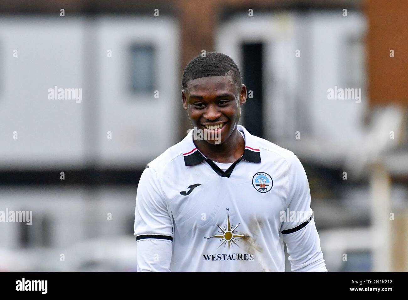 Swansea, Galles. 4 febbraio 2023. Richard Faakye di Swansea City durante il gioco della Professional Development League tra Swansea City Under 18 e Millwall Under 18 alla Swansea City Academy di Swansea, Galles, Regno Unito, il 4 febbraio 2023. Credit: Duncan Thomas/Majestic Media. Foto Stock