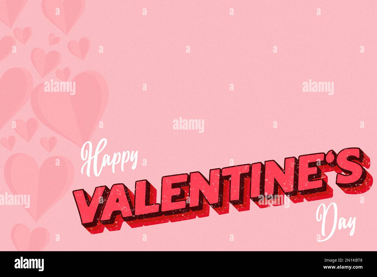 Illustrazione del giorno di San Valentino con il motivo dei cuori, dello spazio della copia e della scritta vintage. Rosa e sfondo romantico per gli amanti giorno. Foto Stock