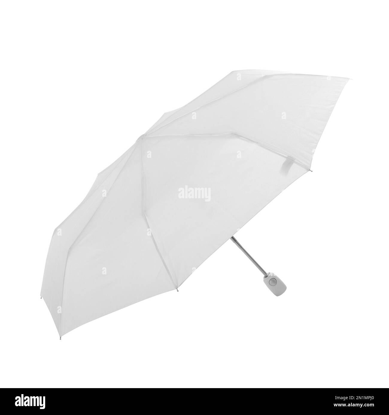 Ombrello pieghevole bianco semplice isolato su sfondo bianco Foto Stock