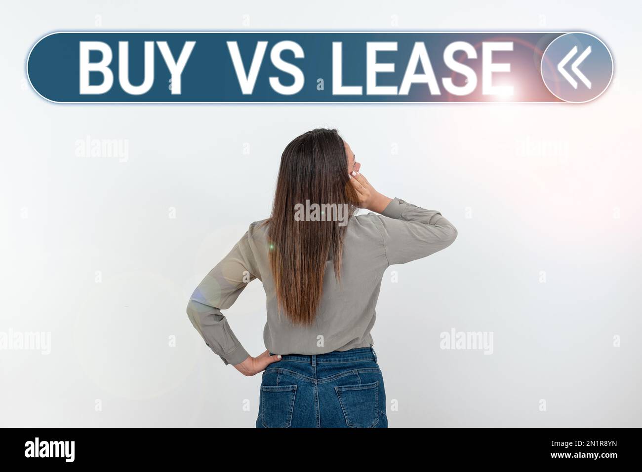 Visualizzazione concettuale Acquista vs Lease. Approccio aziendale proprio qualcosa contro prestito vantaggi IT svantaggi Foto Stock
