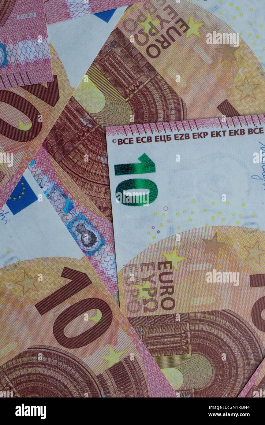 Primo piano delle banconote da 10 euro Foto Stock